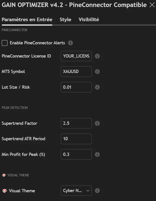 PineConnector Parameters